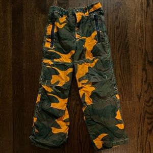 Gently worn orange & green 7Y Mini Boden boy's camo pants